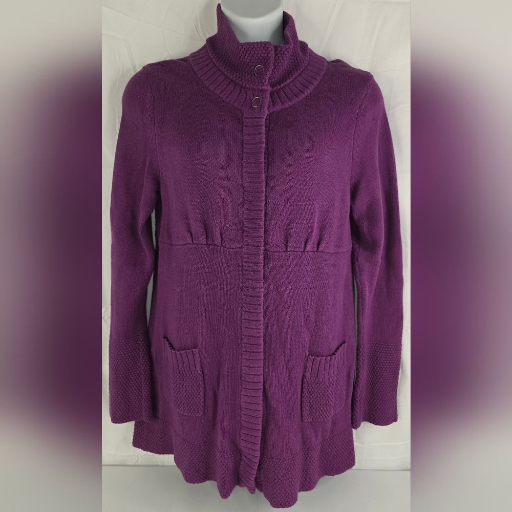 Athleta Cashmere Blend Snap Front Mid-Length Cardigan Purple Size XL F-3313